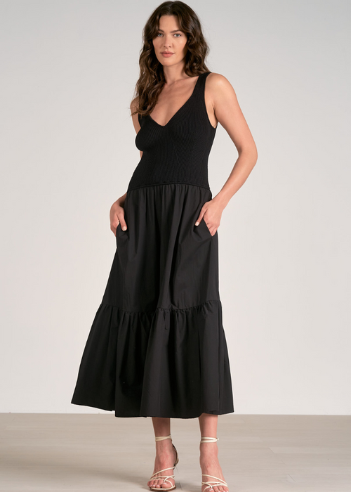Elan Sadie Mixed Media Dress - Black-Hand In Pocket