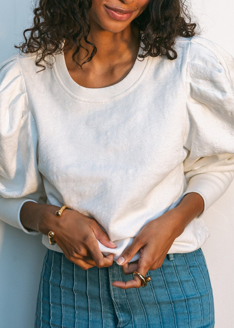 Cleobella Dayna Quilted Sweatshirt - Ivory-Hand In Pocket