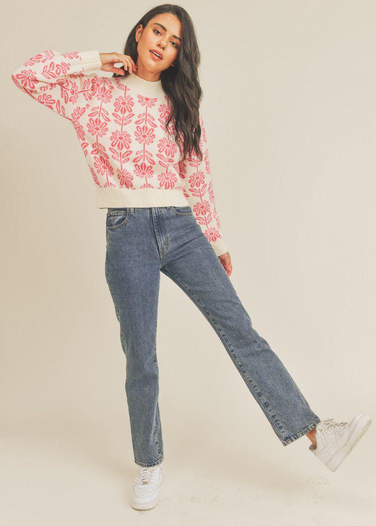 Lily Floral Pattern Sweater- ***FINAL SALE***-Hand In Pocket