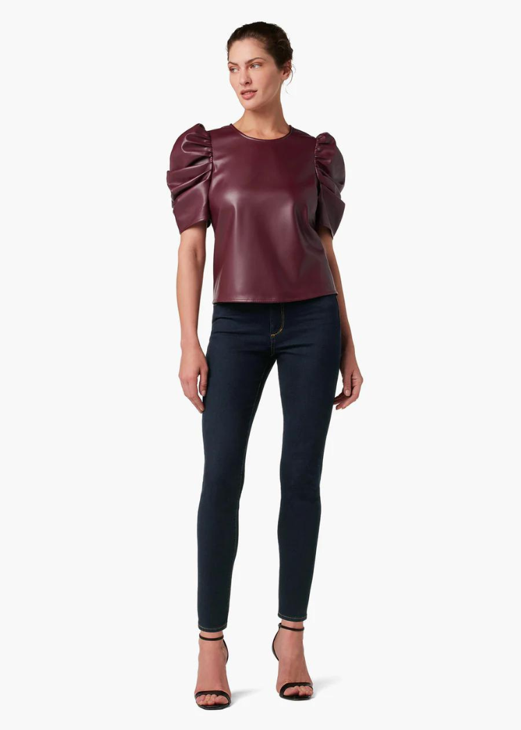 Joe's Jeans The Kira Vegan Leather Puff Sleeve Top-Hand In Pocket