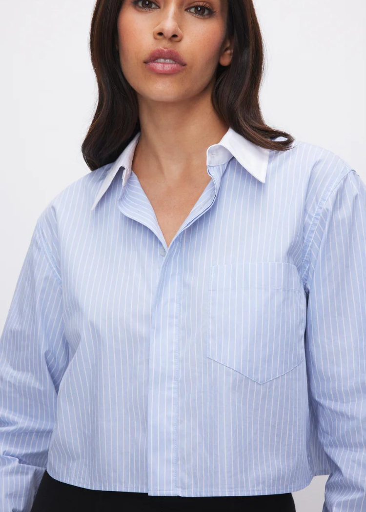 Good American Yarndye Poplin Crop Top-Hand In Pocket