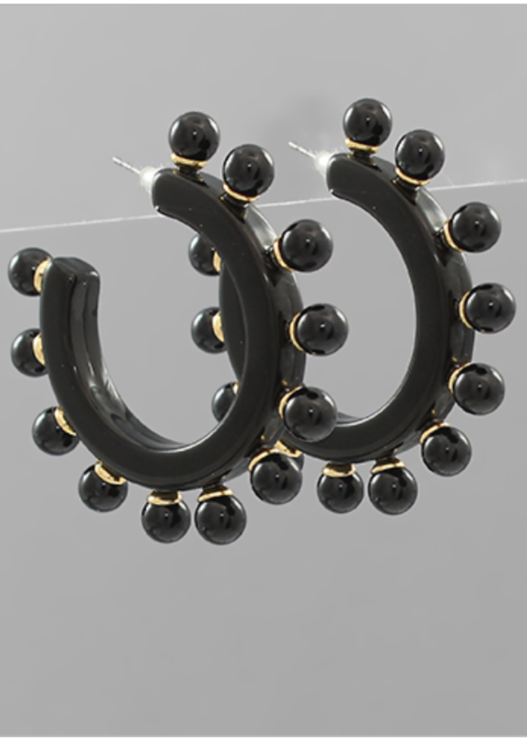 Paloma Ball Detail Hoops - Black-Hand In Pocket
