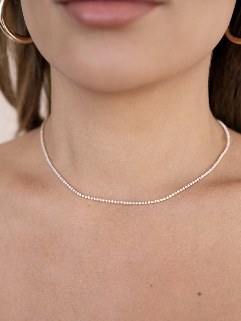 Clear Crystal Tennis Necklace with 18k Gold Plating / One Size