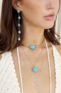 Dripping Turquoise Delicate Drop Earrings: Turquoise with 18k Gold Plating / One Size-Hand In Pocket