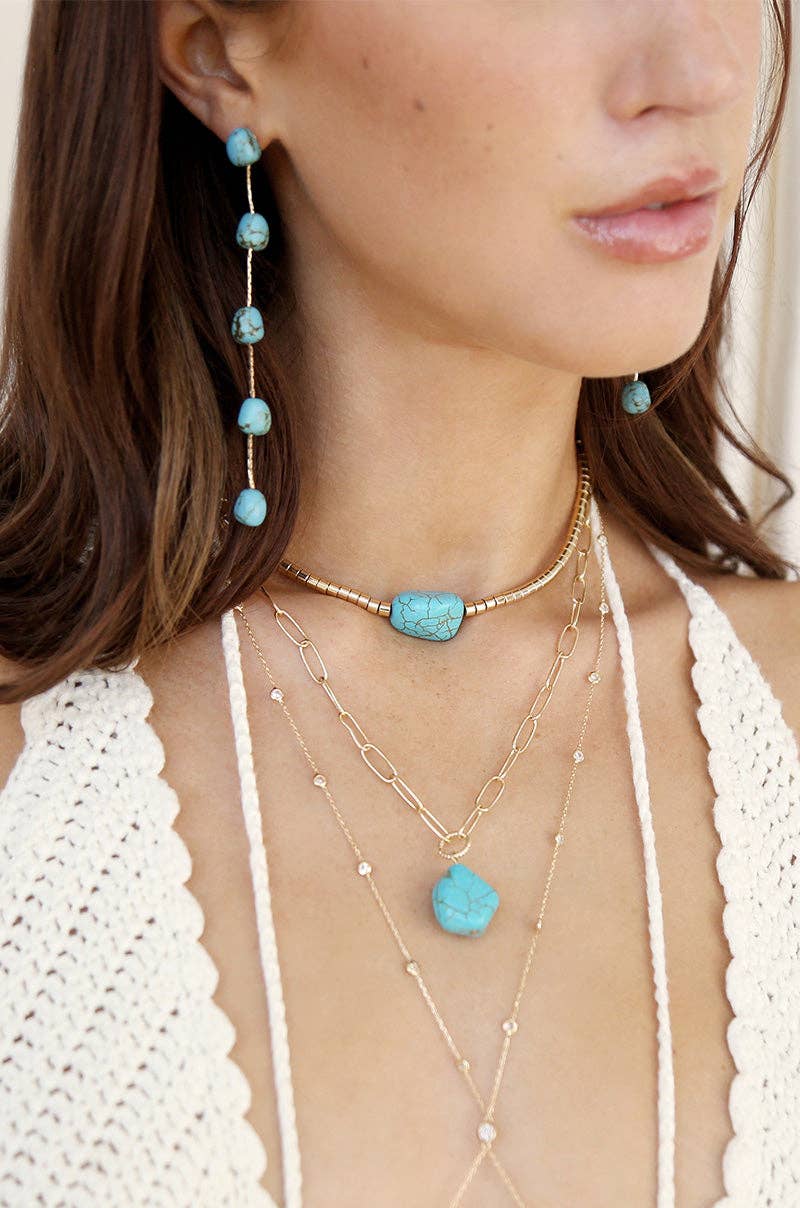 Dripping Turquoise Delicate Drop Earrings: Turquoise with 18k Gold Plating / One Size-Hand In Pocket