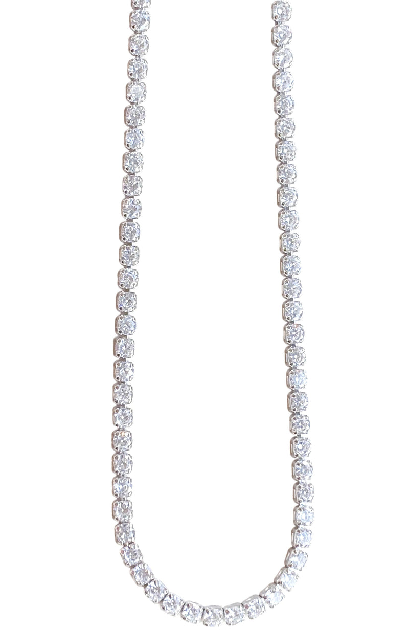 Dallas CZ Tennis Necklace: Silver-Hand In Pocket