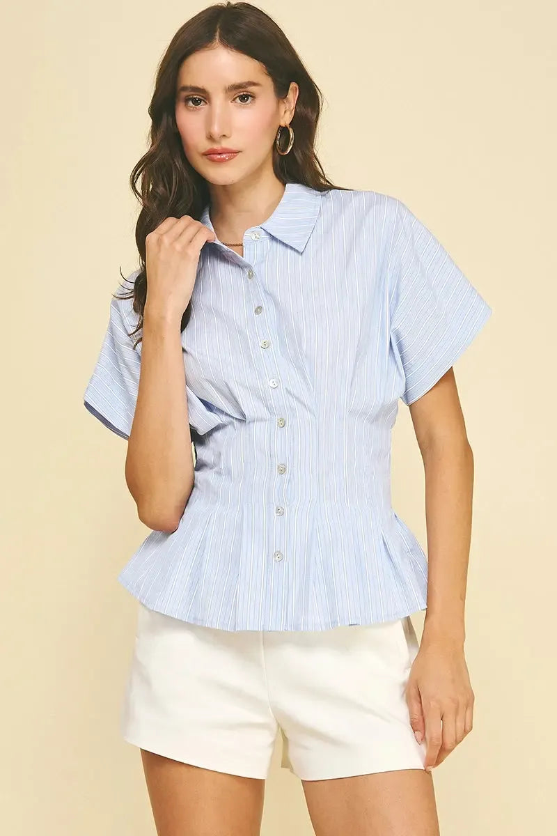 Tatum Button Down Top - Blue Stripe-Hand In Pocket
