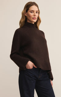 Z Suppply Emerge Funnel Neck Sweater- Chocolate Cherry-Hand In Pocket