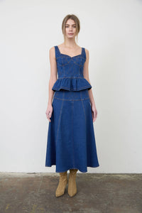 Savannah Peplum Top - Denim-Hand In Pocket