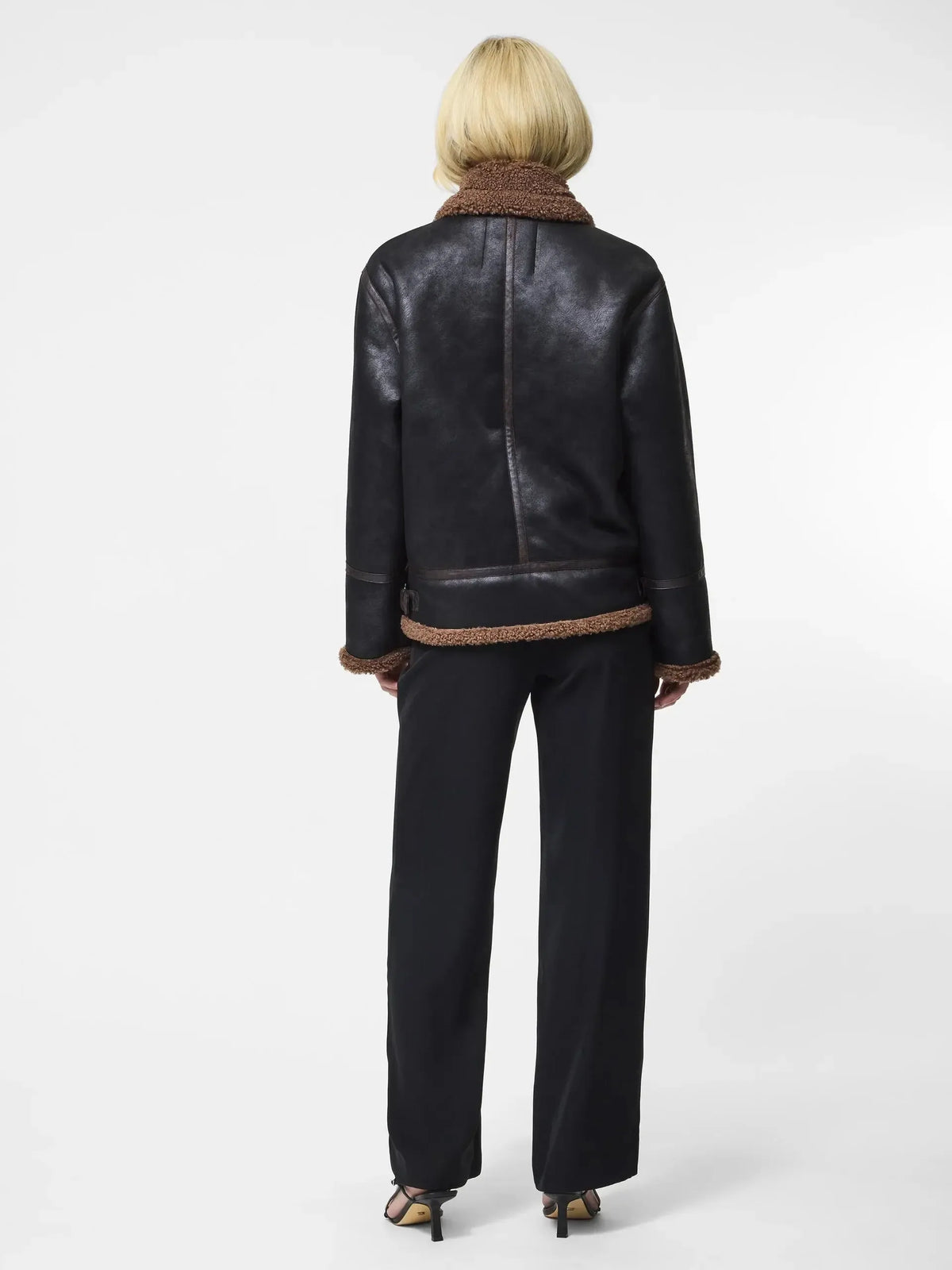 French Connection Vegan Shearling Zip Up Jacket-Hand In Pocket