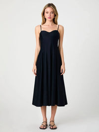 French Connection Cotton Sateen Midi Dress- Marine-Hand In Pocket