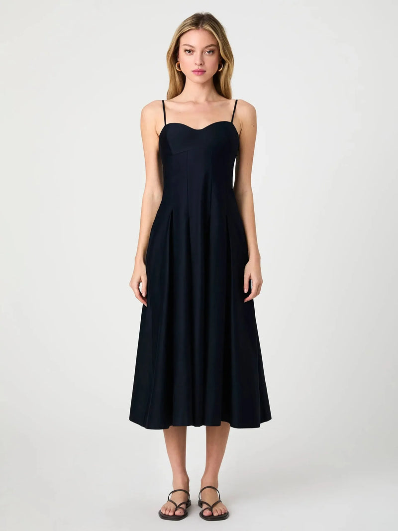 French Connection Cotton Sateen Midi Dress- Marine-Hand In Pocket