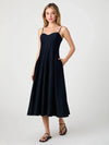 French Connection Cotton Sateen Midi Dress- Marine-Hand In Pocket