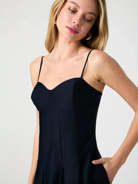 French Connection Cotton Sateen Midi Dress- Marine-Hand In Pocket