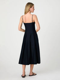 French Connection Cotton Sateen Midi Dress- Marine-Hand In Pocket