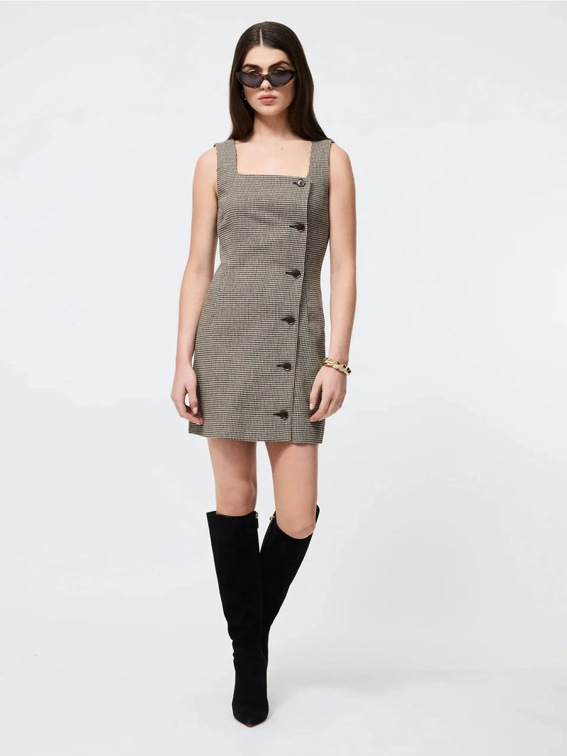 French Connection Houndstooth Mini Dress- Brown-Hand In Pocket