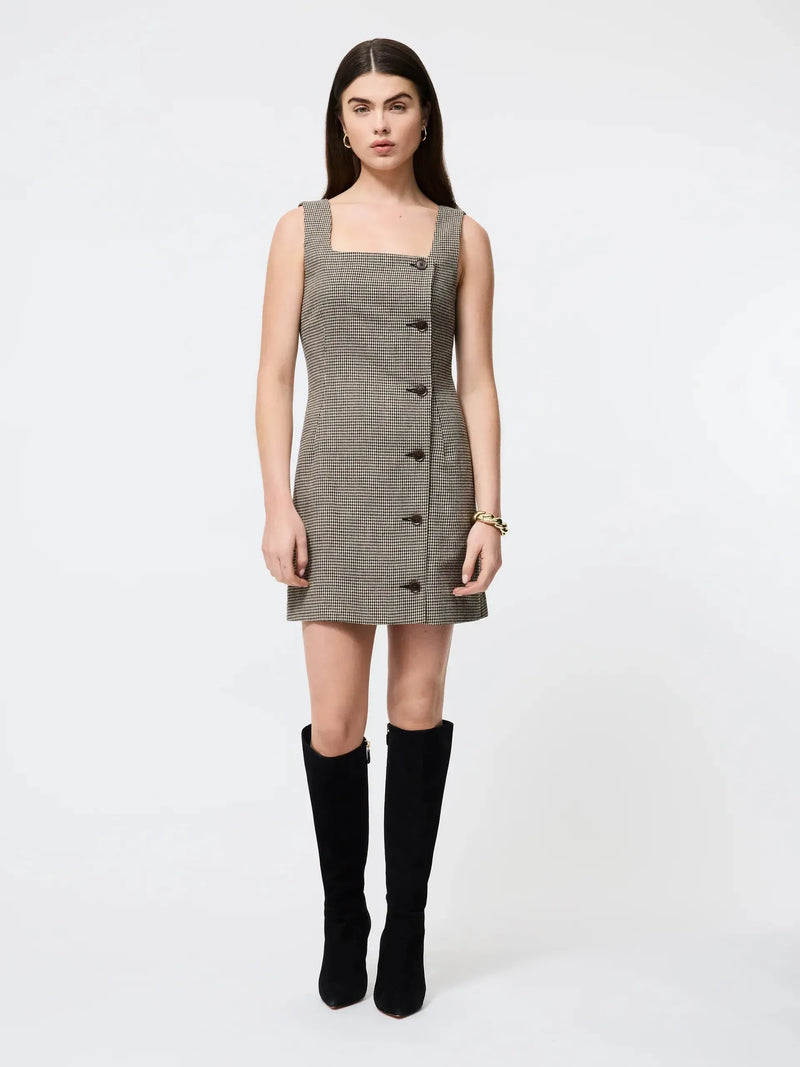 French Connection Houndstooth Mini Dress- Brown-Hand In Pocket
