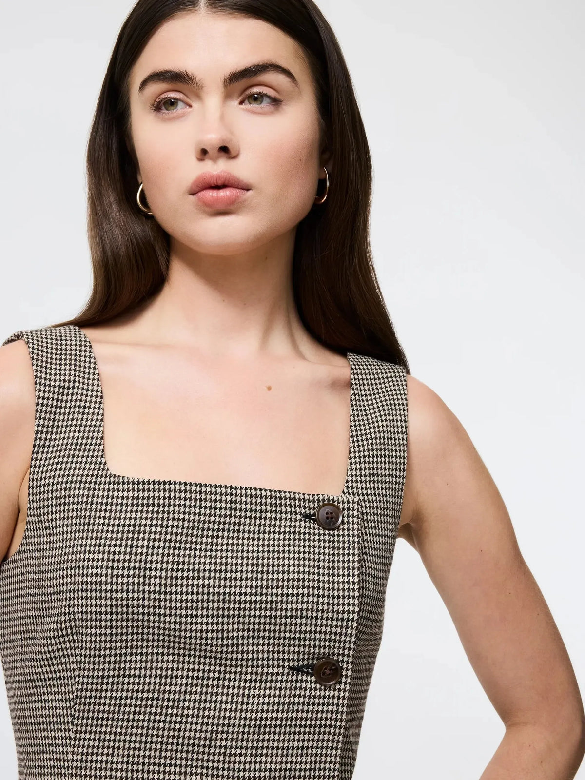 French Connection Houndstooth Mini Dress- Brown-Hand In Pocket