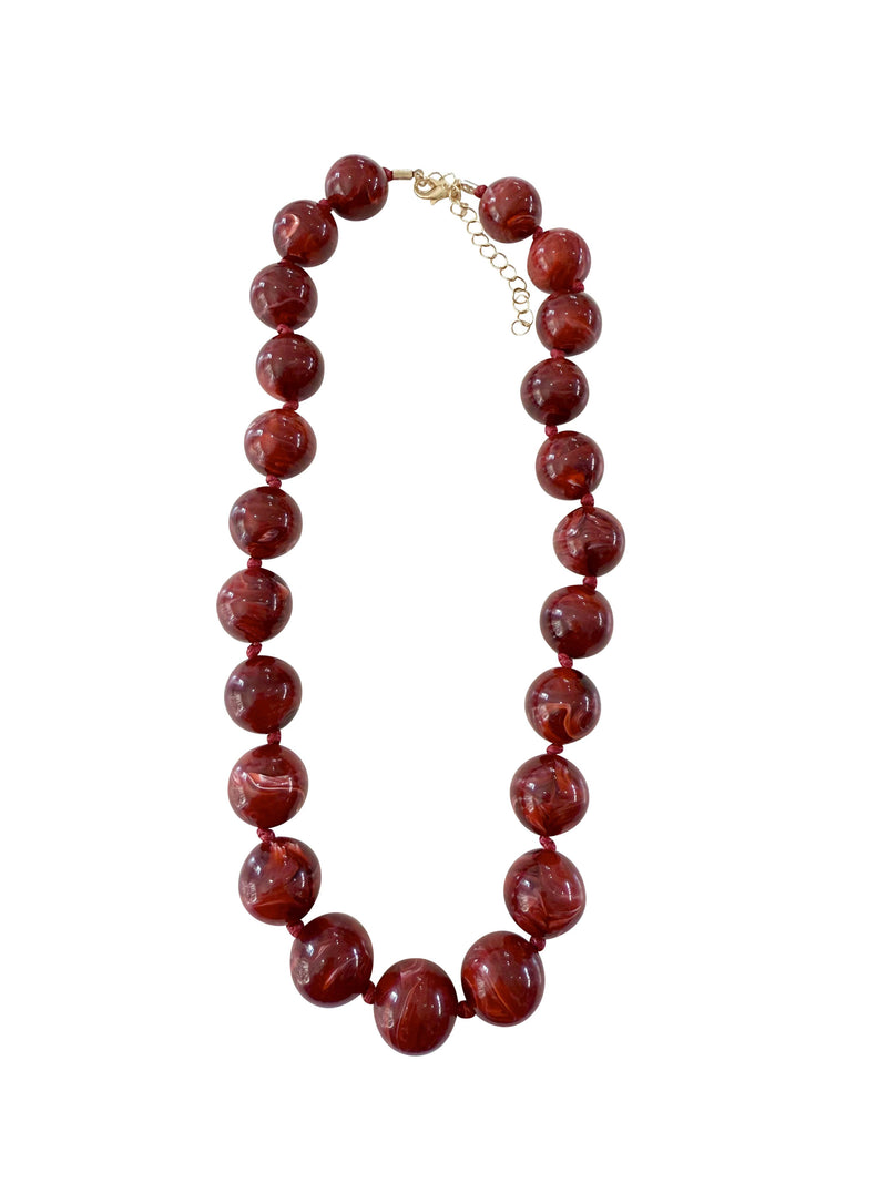 Mabry Chunky Beaded Necklace- Maroon-Hand In Pocket