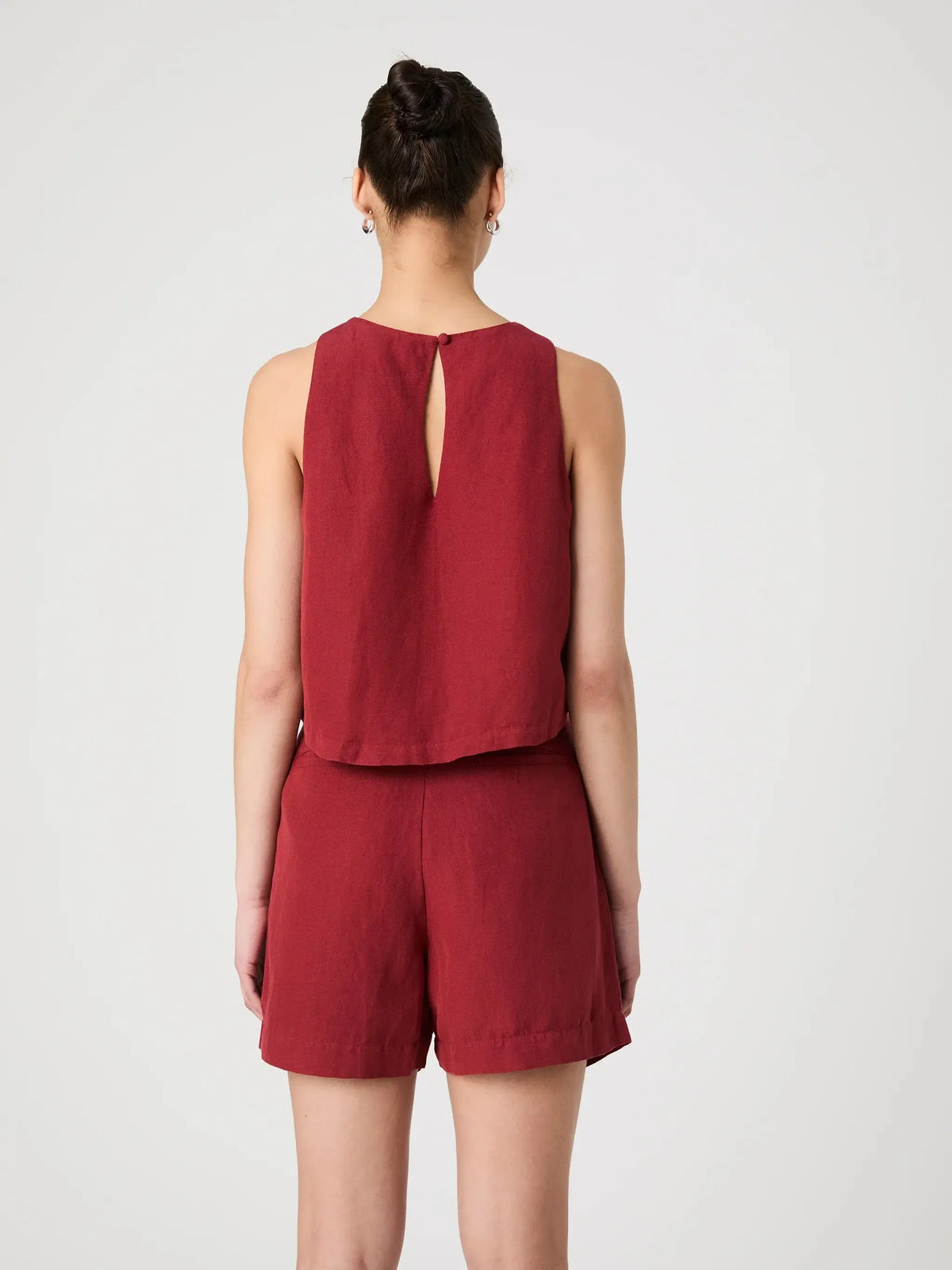 French Connection Birdie Linen Shell Top- Brick Red-Hand In Pocket