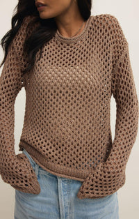 Z Supply Cala Crochet Sweater- Campfire-Hand In Pocket