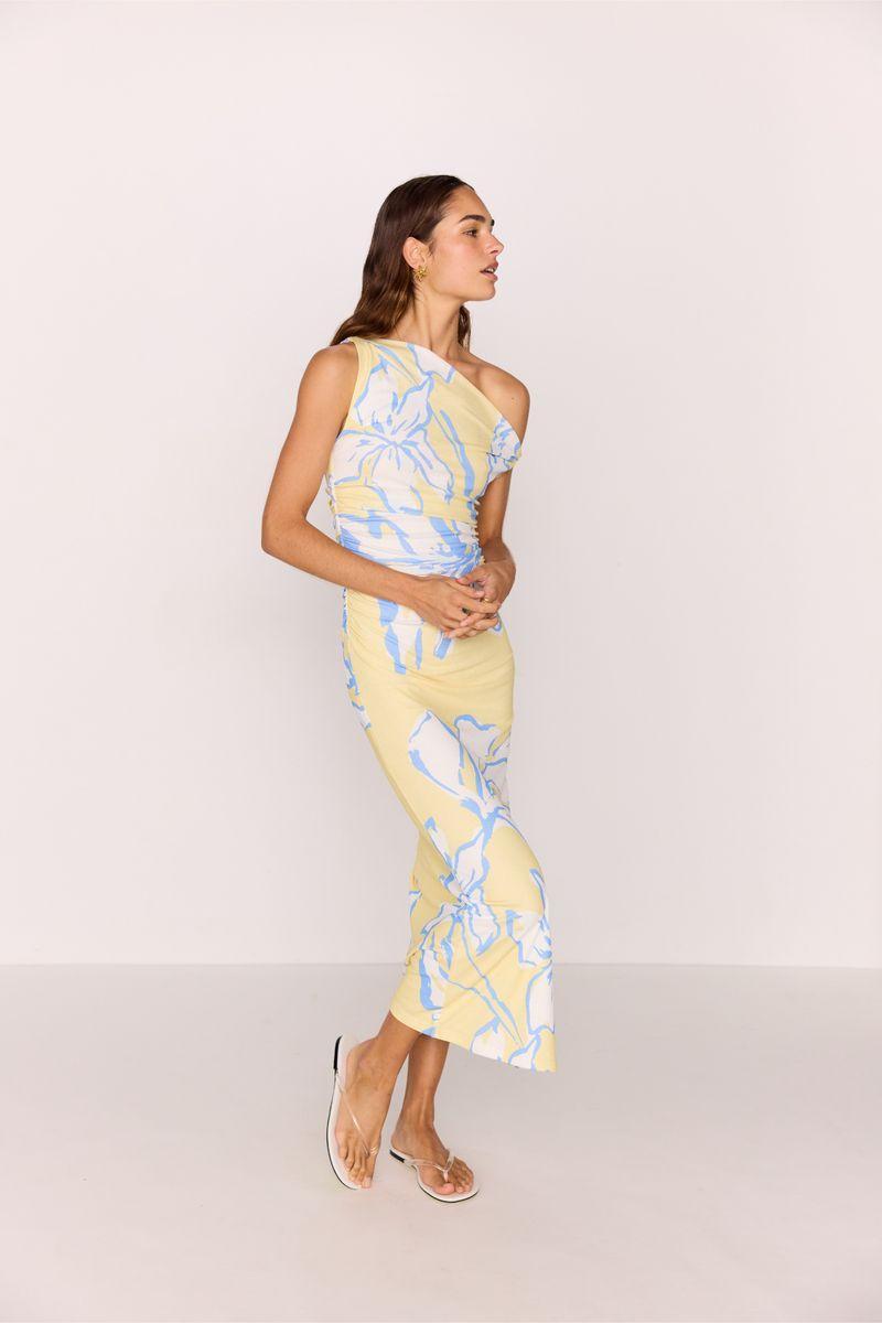 MINKPINK Esme Asymmetrical Maxi Dress - Lemon Floral-Hand In Pocket