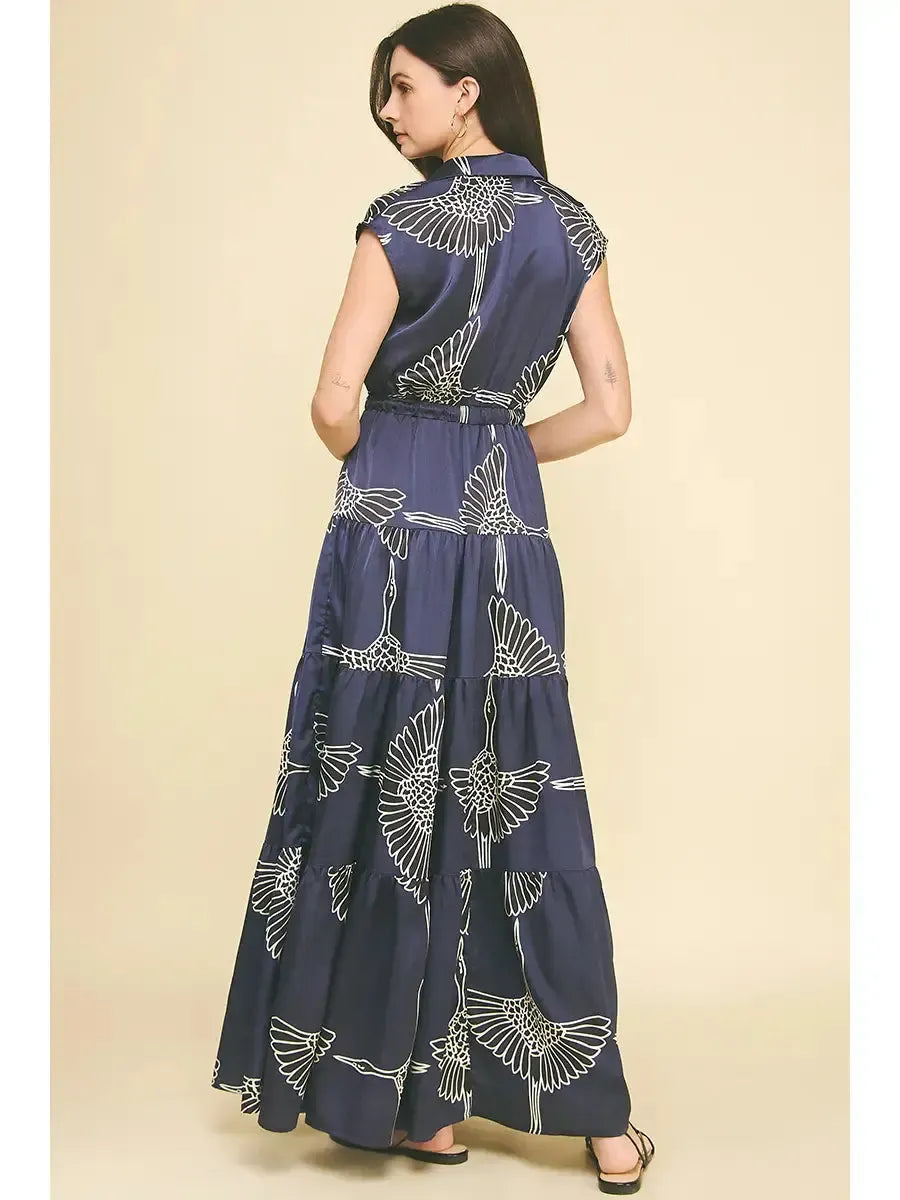 Yumi Tiered Floral Maxi Dress- Navy-Hand In Pocket