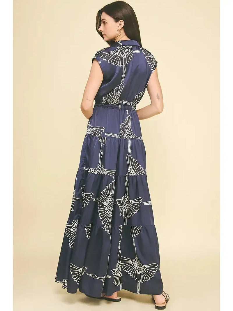 Yumi Tiered Floral Maxi Dress- Navy-Hand In Pocket