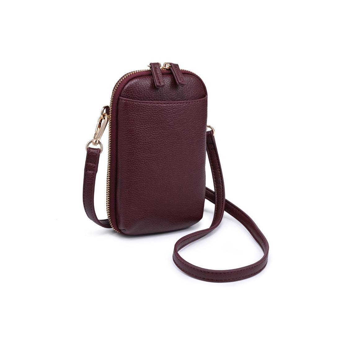 Karen Cell Phone Crossbody: Burgundy-Hand In Pocket