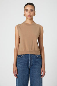 French Connection Cosysoft Sleeveless Vest- Camel-Hand In Pocket
