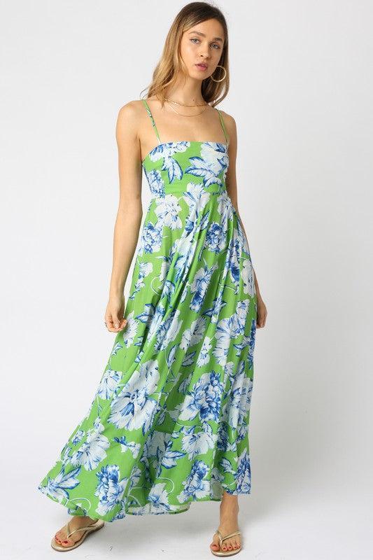Juniper Floral Dress- Green/ White/ Blue-Hand In Pocket