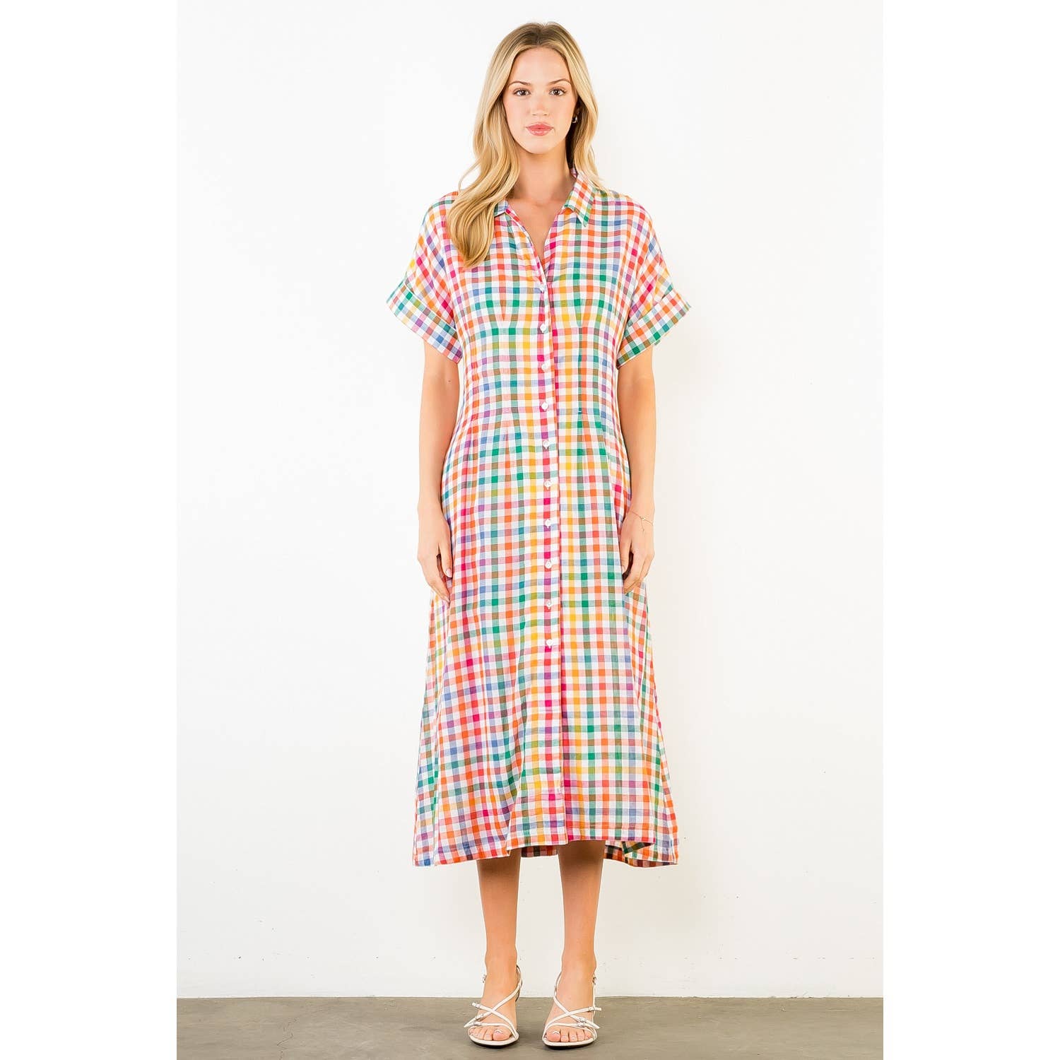 THML Ariel Button Down Midi Dress - Orange-Hand In Pocket