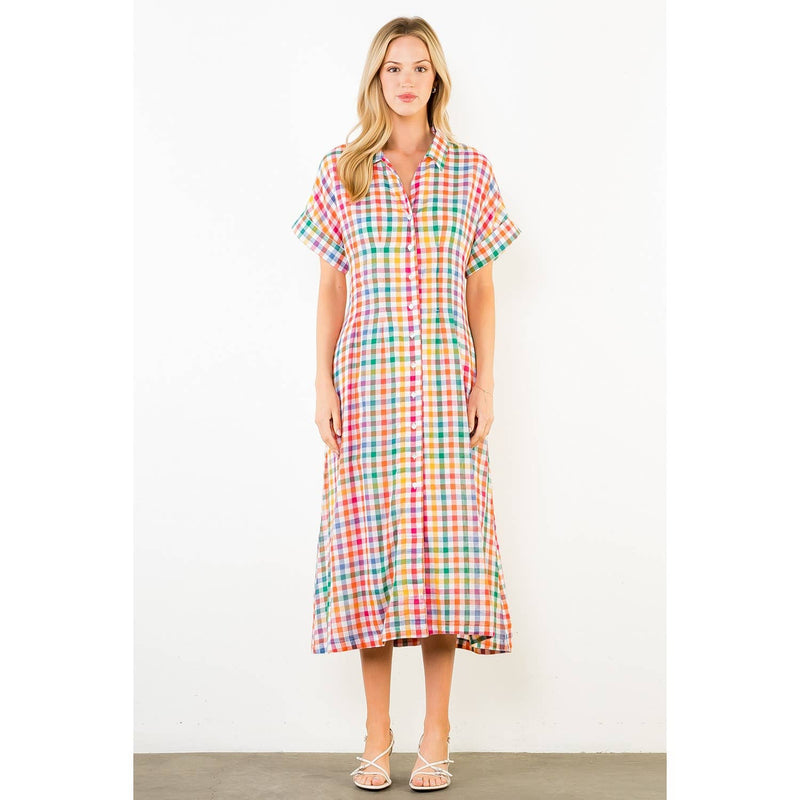 THML Ariel Button Down Midi Dress - Orange-Hand In Pocket