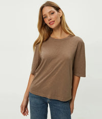 Michael Stars Reid Oversized Crew Neck- Cobblestone-Hand In Pocket