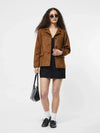French Connection Laney Faux Suede Jacket- Tan-Hand In Pocket
