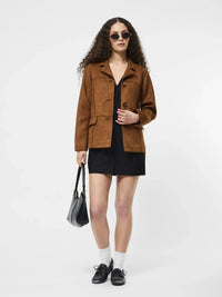 French Connection Laney Faux Suede Jacket- Tan-Hand In Pocket