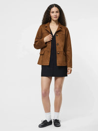 French Connection Laney Faux Suede Jacket- Tan-Hand In Pocket