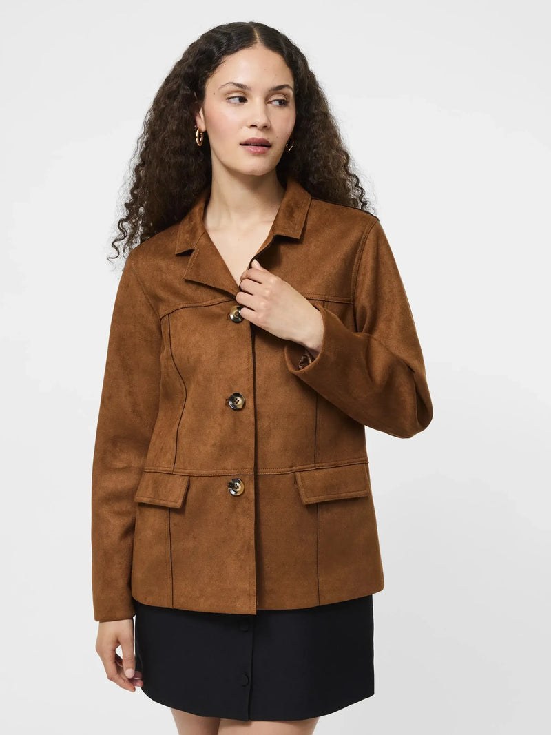 French Connection Laney Faux Suede Jacket- Tan-Hand In Pocket