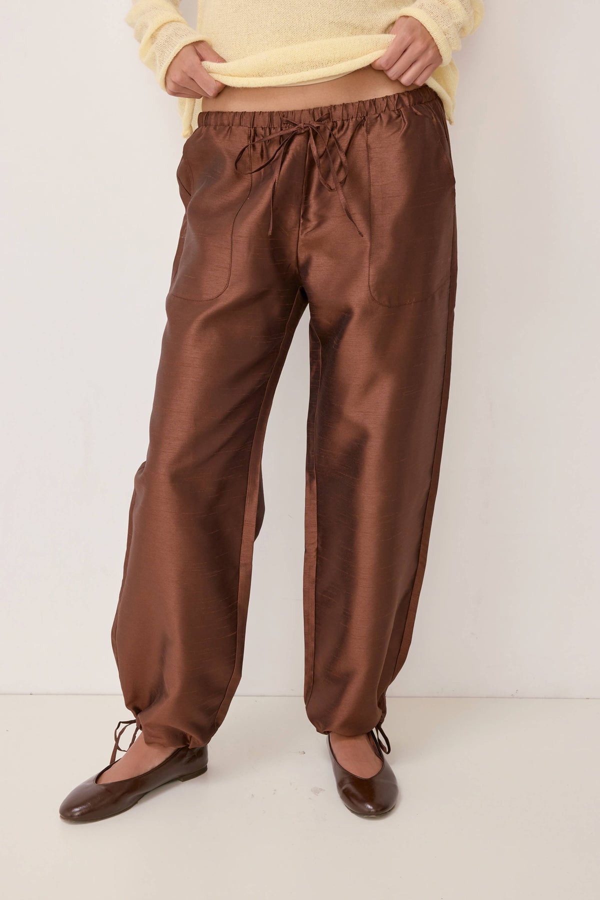 The Kylie Pants Tafetta Drawstring Pants - Brown