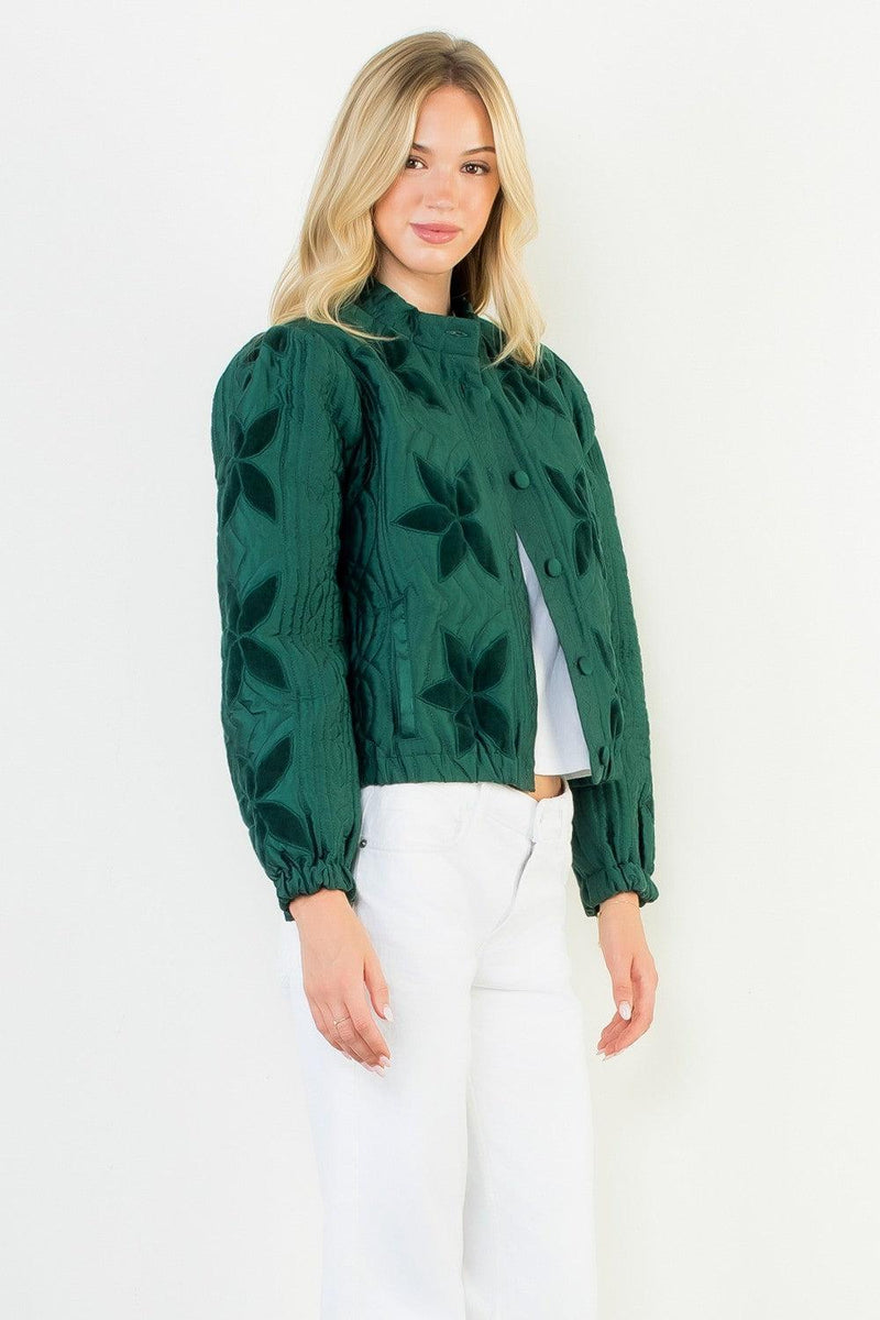 THML Velvet Floral Quilted Jacket-Hand In Pocket