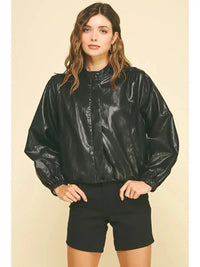 Driar Vegan Leather Bomber Jacket-Hand In Pocket
