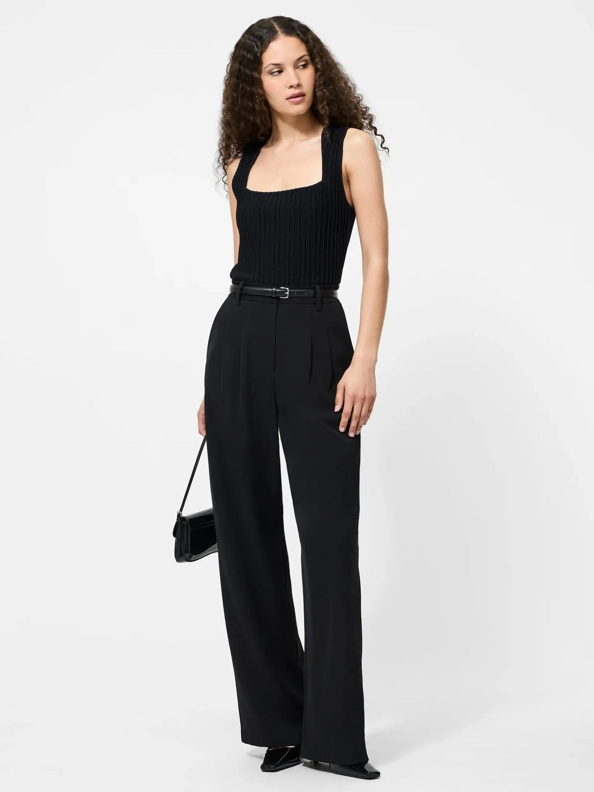 French Connection Ottoman Crinkle Top- Black-Hand In Pocket