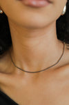 Black Crystal Tennis Necklace with 18k Gold Plating / One Size