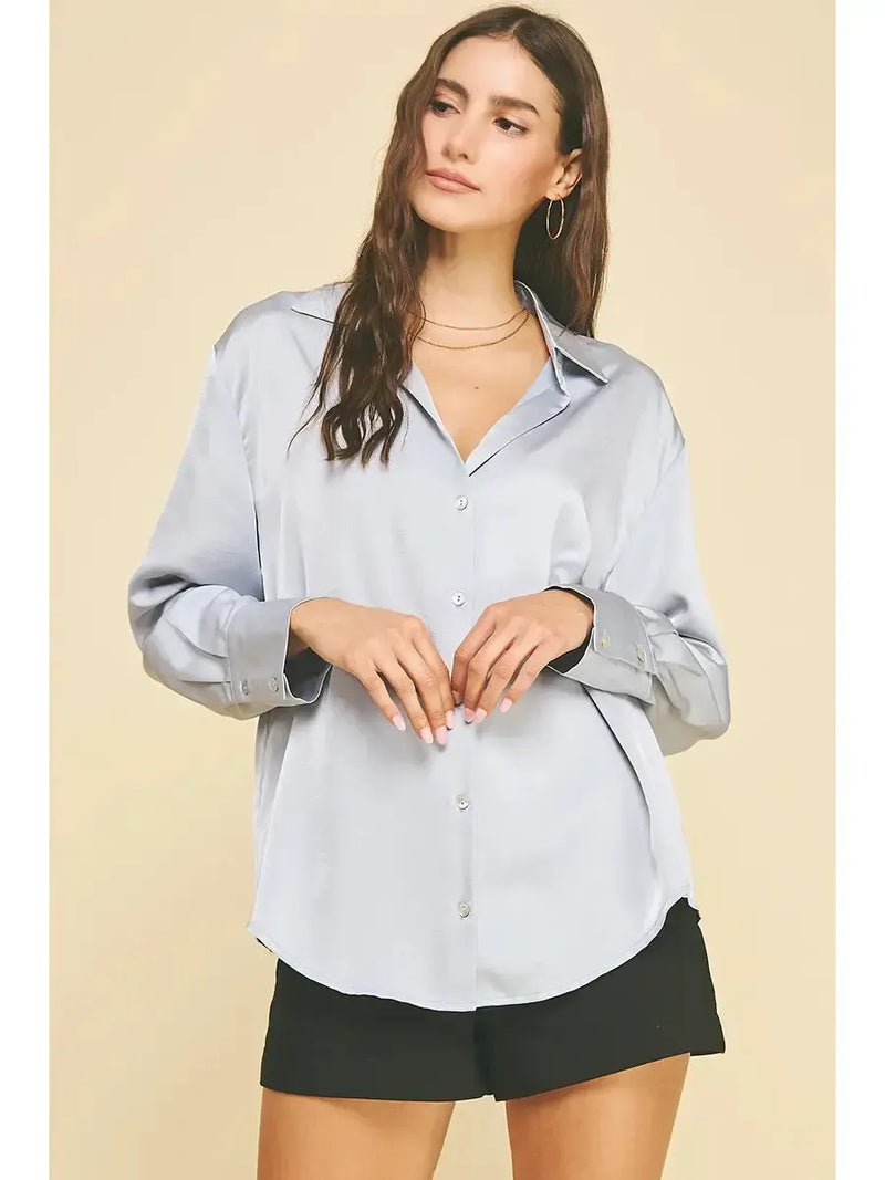 Alice Button Down Blouse- Ice Blue-Hand In Pocket