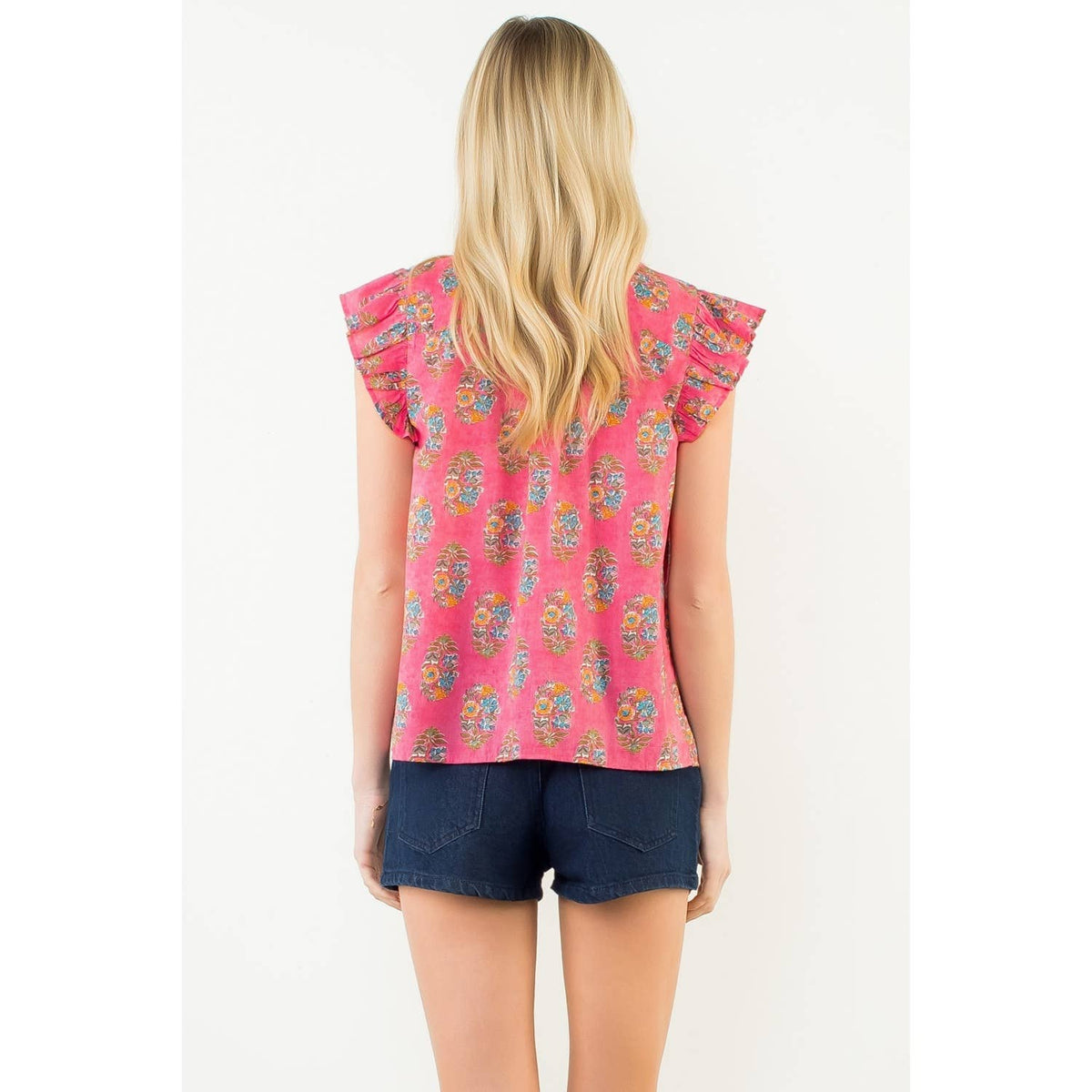 THML Evie Flutter Sleeve Top - Pink-Hand In Pocket