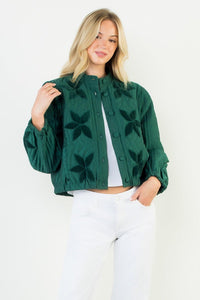 THML Velvet Floral Quilted Jacket-Hand In Pocket