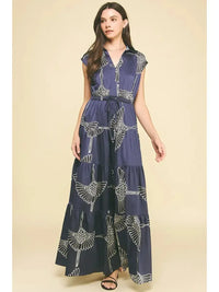 Yumi Tiered Floral Maxi Dress- Navy-Hand In Pocket