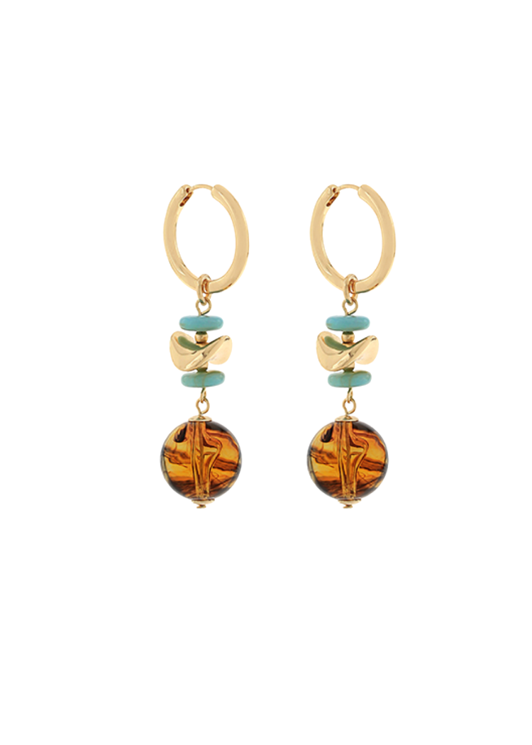 Karina Geo Disk Earrings - Tortoise/Turquoise-Hand In Pocket
