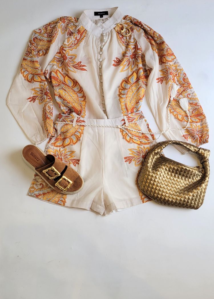 Barinas Short Set - Orange Paisley-Hand In Pocket