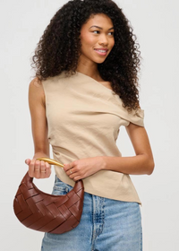 Ursula Woven Crossbody: Espresso-Hand In Pocket